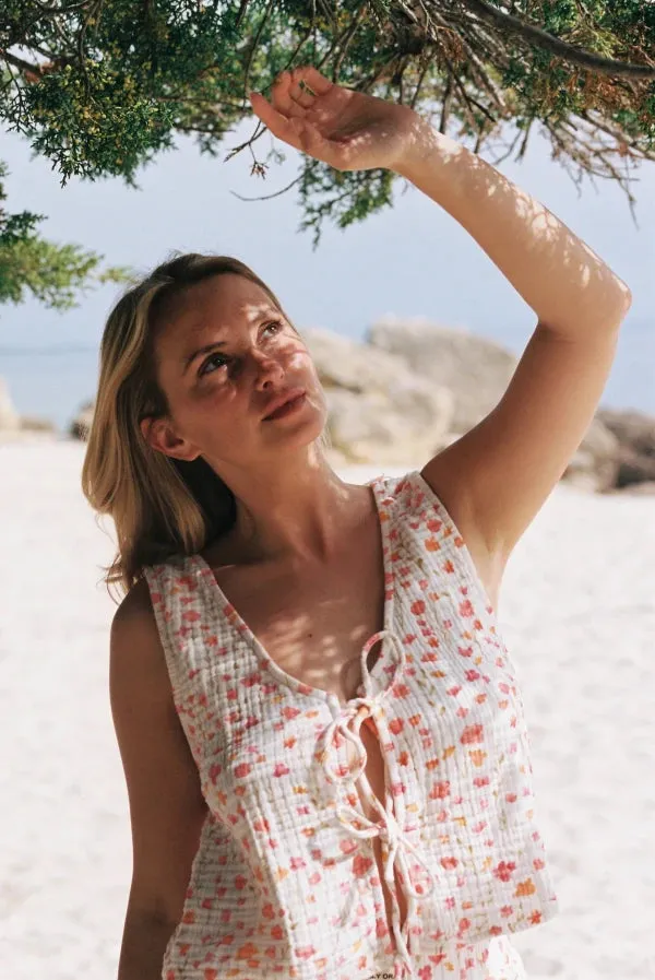 Haut de plage fleurit reversible - Jade