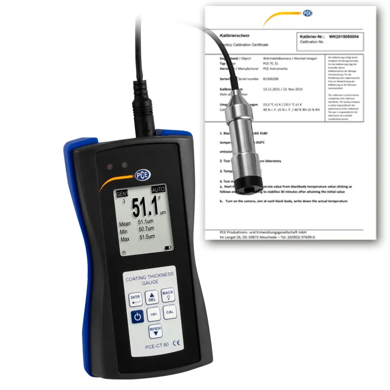 Mesure épaisseur de revêtement PCE-CT 80, métaux ferreux et non ferreux, max 1500 µm, certificat ISO