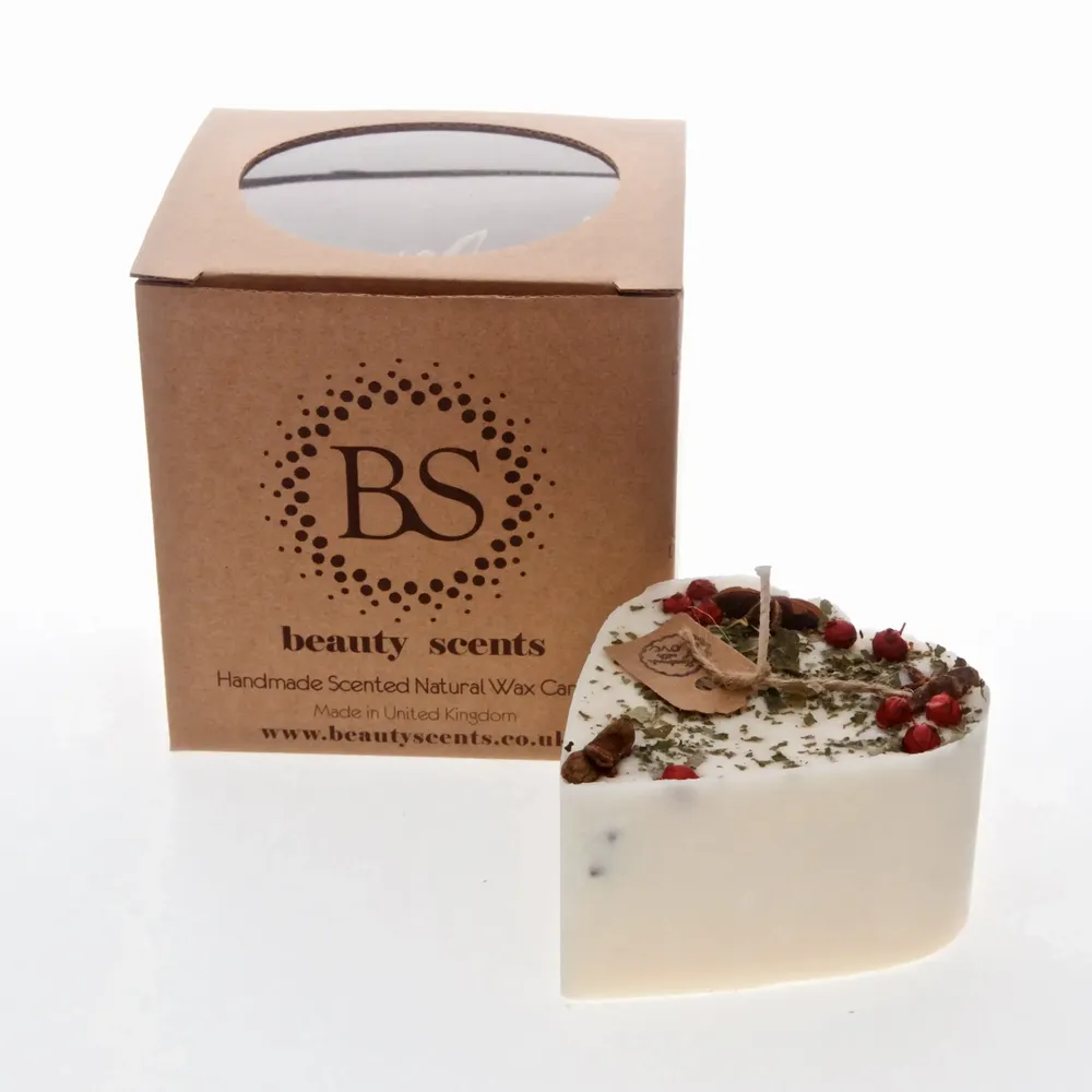 Small heart shape scented candles with star anise & red berries box of 6, mulled wine