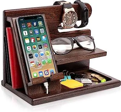 Station d’accueil pour téléphone en bois gris porte