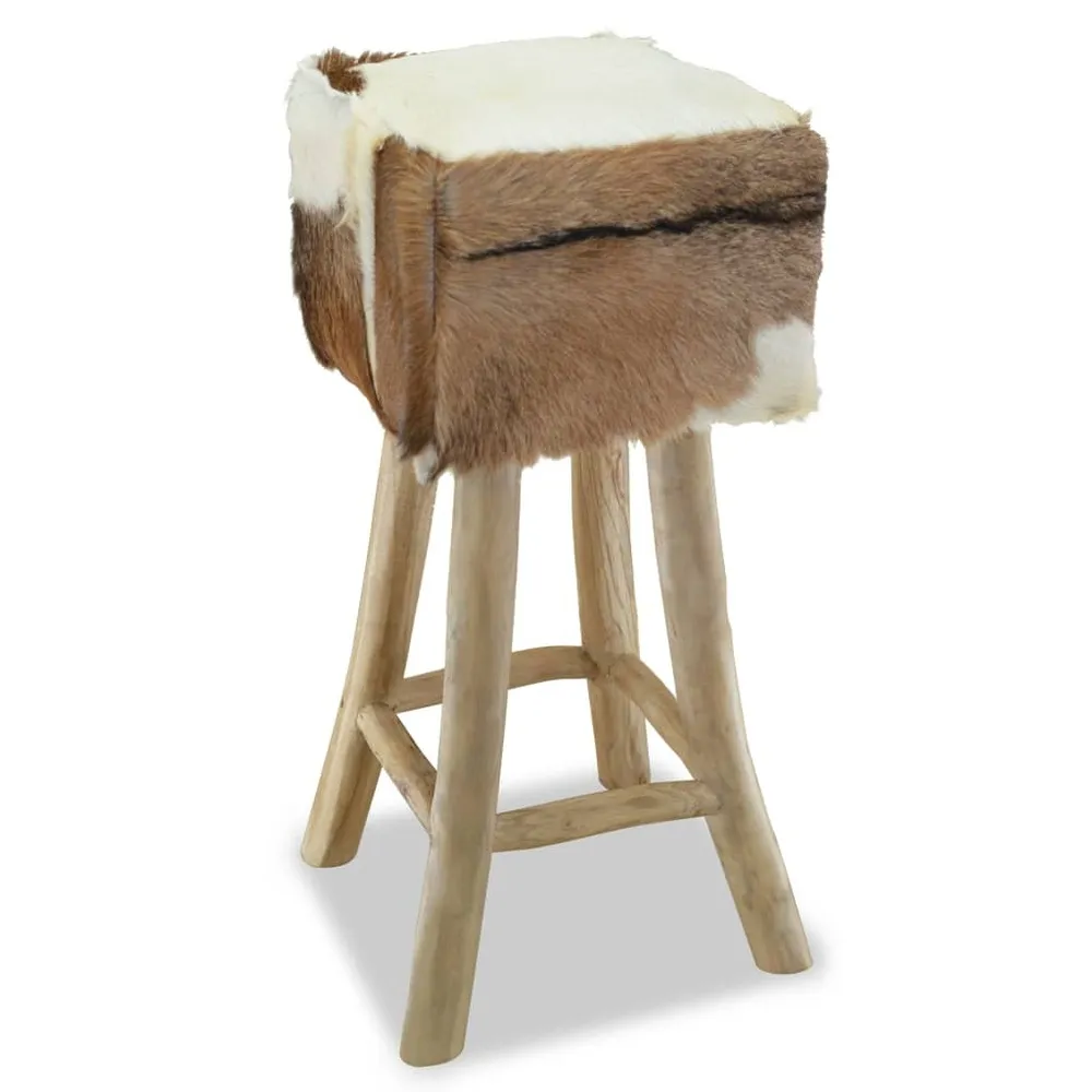 Tabouret de bar cuir véritable et bois de teck solide